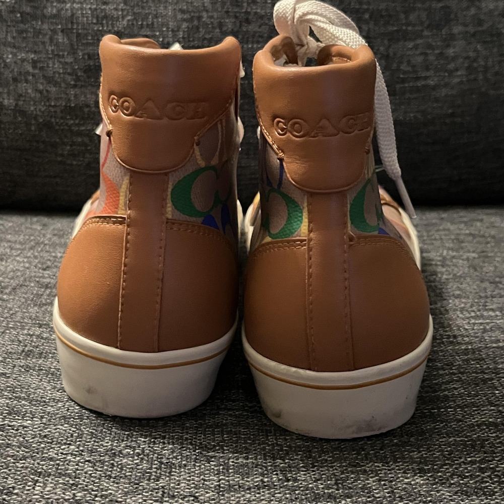 Coach Shoes Womens Size 8.5 Multicolor Signature Canvas High Top Sneakers CA855 - Picture 6 of 10